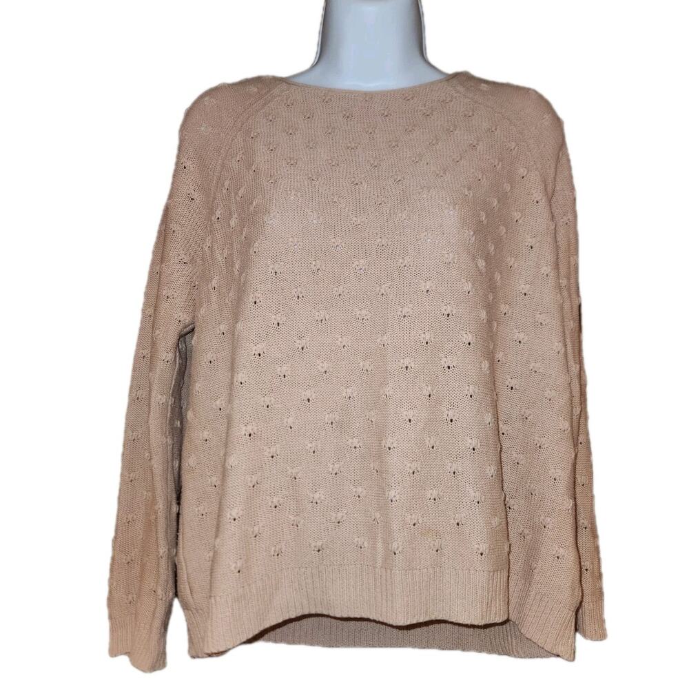 Vntg Jill By Jill Stuart Blush Pink Polka Dot Sweater With Black Ribbon Tie Sz M